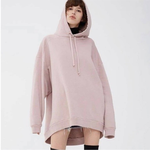 Agolde Oversized LOGO HIGH LOW HOODIE Blush PINK Sz XS Grunge Streetwear - Picture 1 of 11